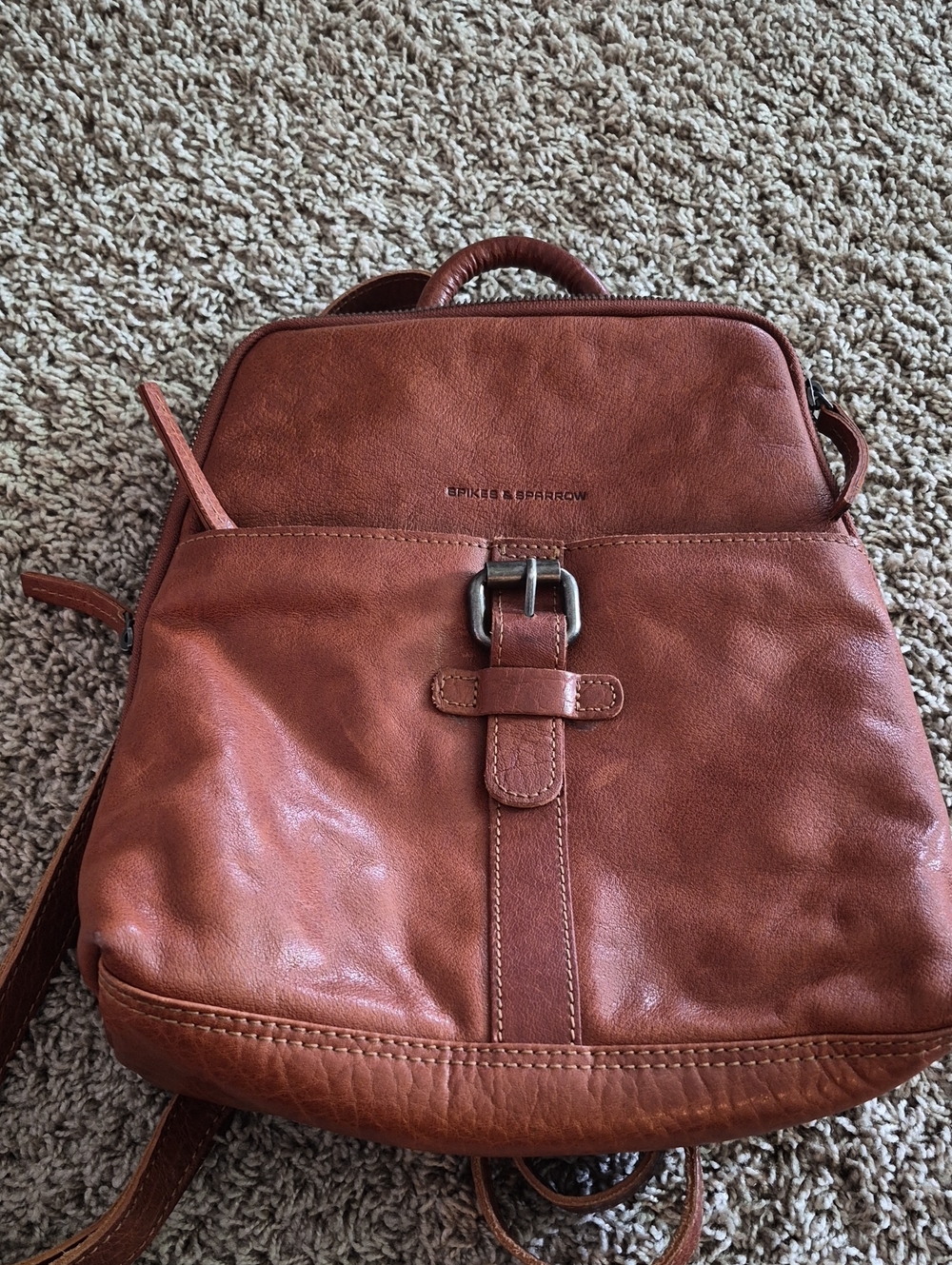 Frye Cognac Leather Backpack with Front Buckle